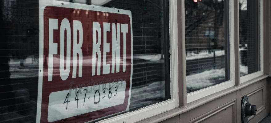 rent sign on the window