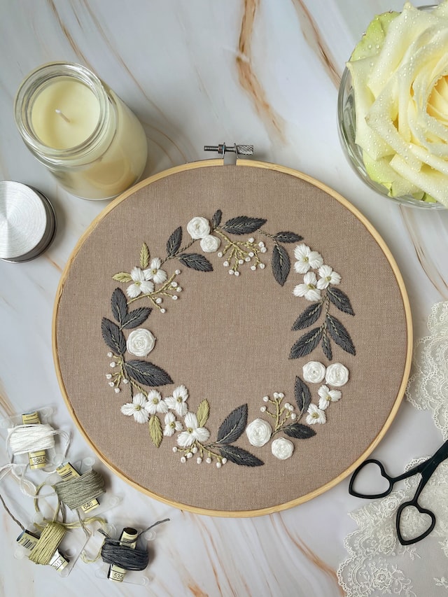 round brown embroidery